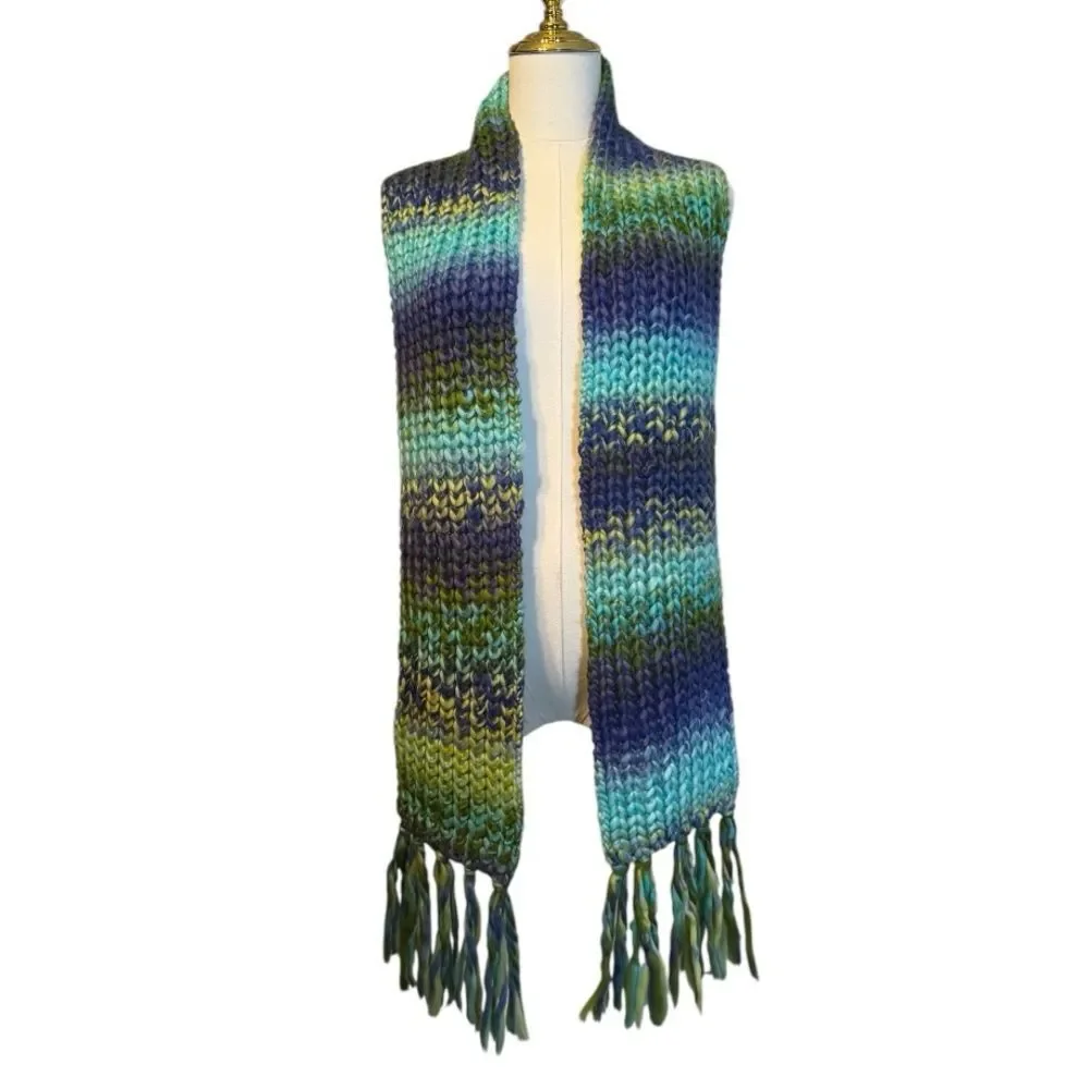 New York & Company Multicolor Gradient Knit Scarf with Fringe OS